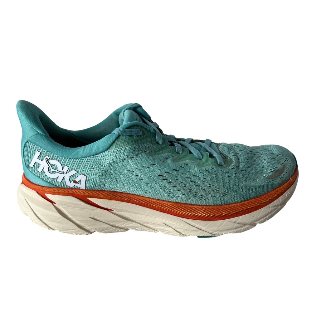 HOKA Clifton 8 Aqua Orange Running Trainer Mesh Sneaker Womens 10.5